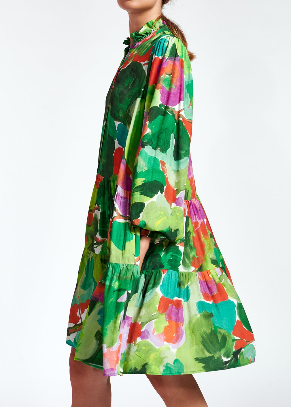 Green, red and purple watercolor-print mini dress RE—SSENTIEL second-hand photo 4