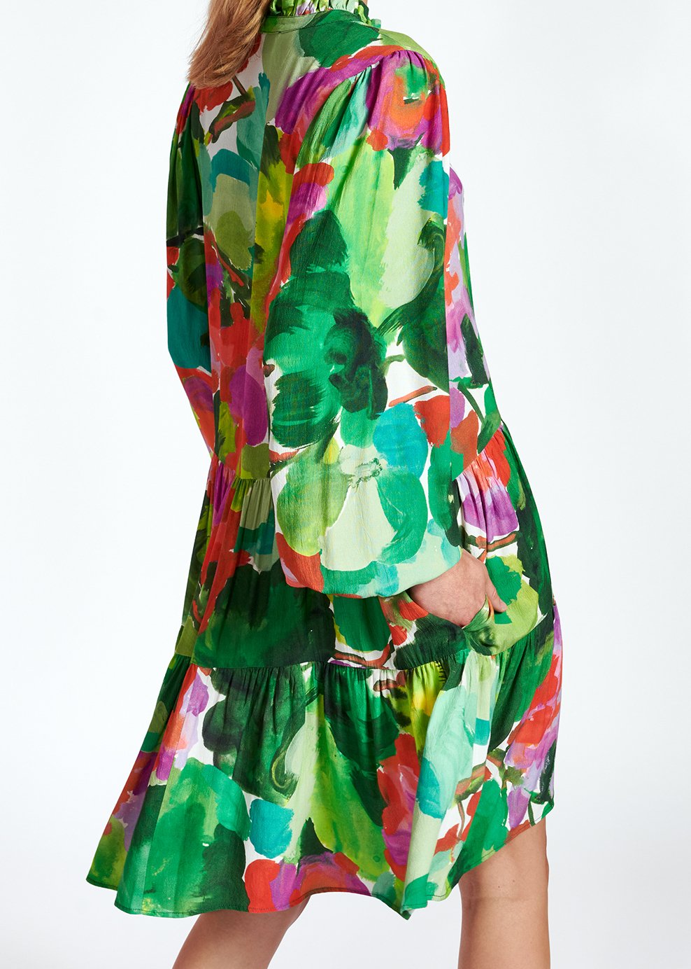 Green, red and purple watercolor-print mini dress RE—SSENTIEL second-hand photo 5