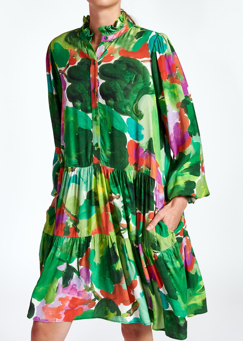 Green, red and purple watercolor-print mini dress RE—SSENTIEL second-hand photo 6