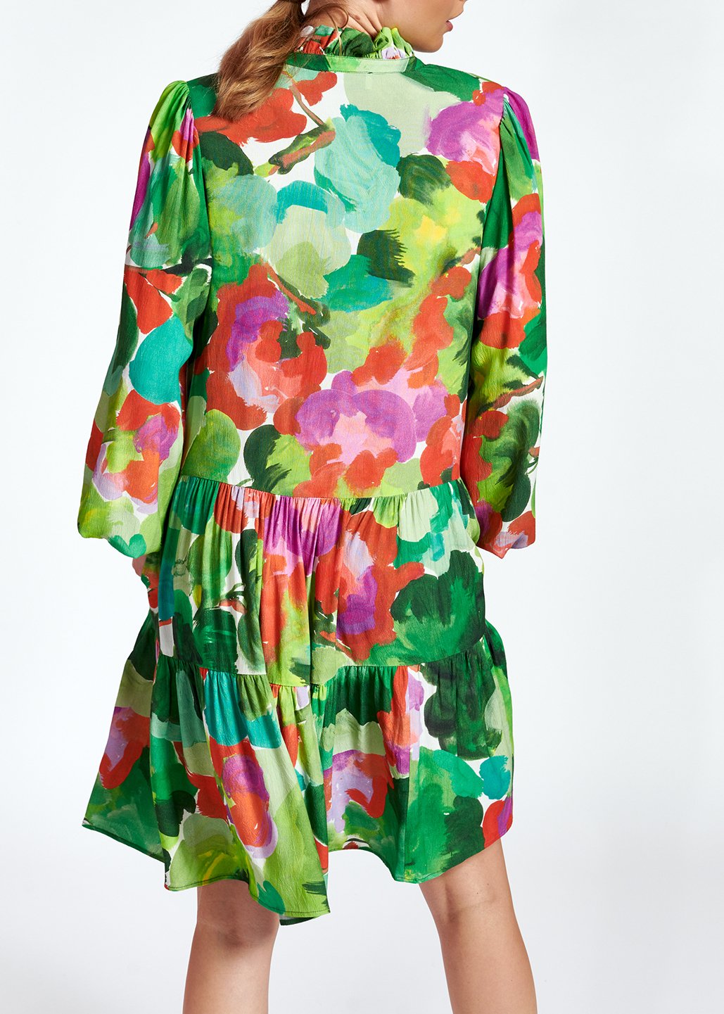 Green, red and purple watercolor-print mini dress RE—SSENTIEL second-hand photo 8
