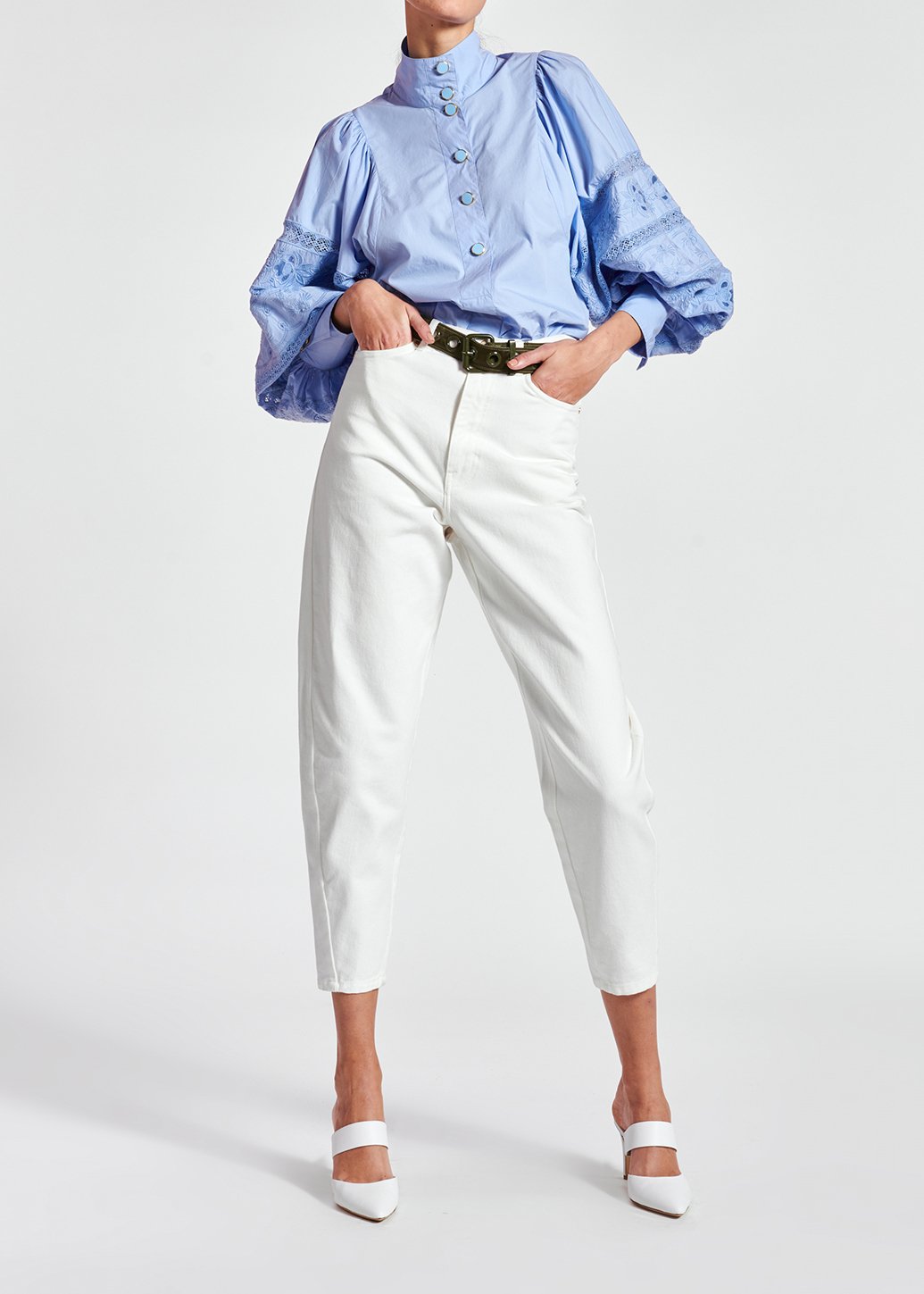 Off-white high-waisted loose-fit jeans RE—SSENTIEL second-hand photo 3