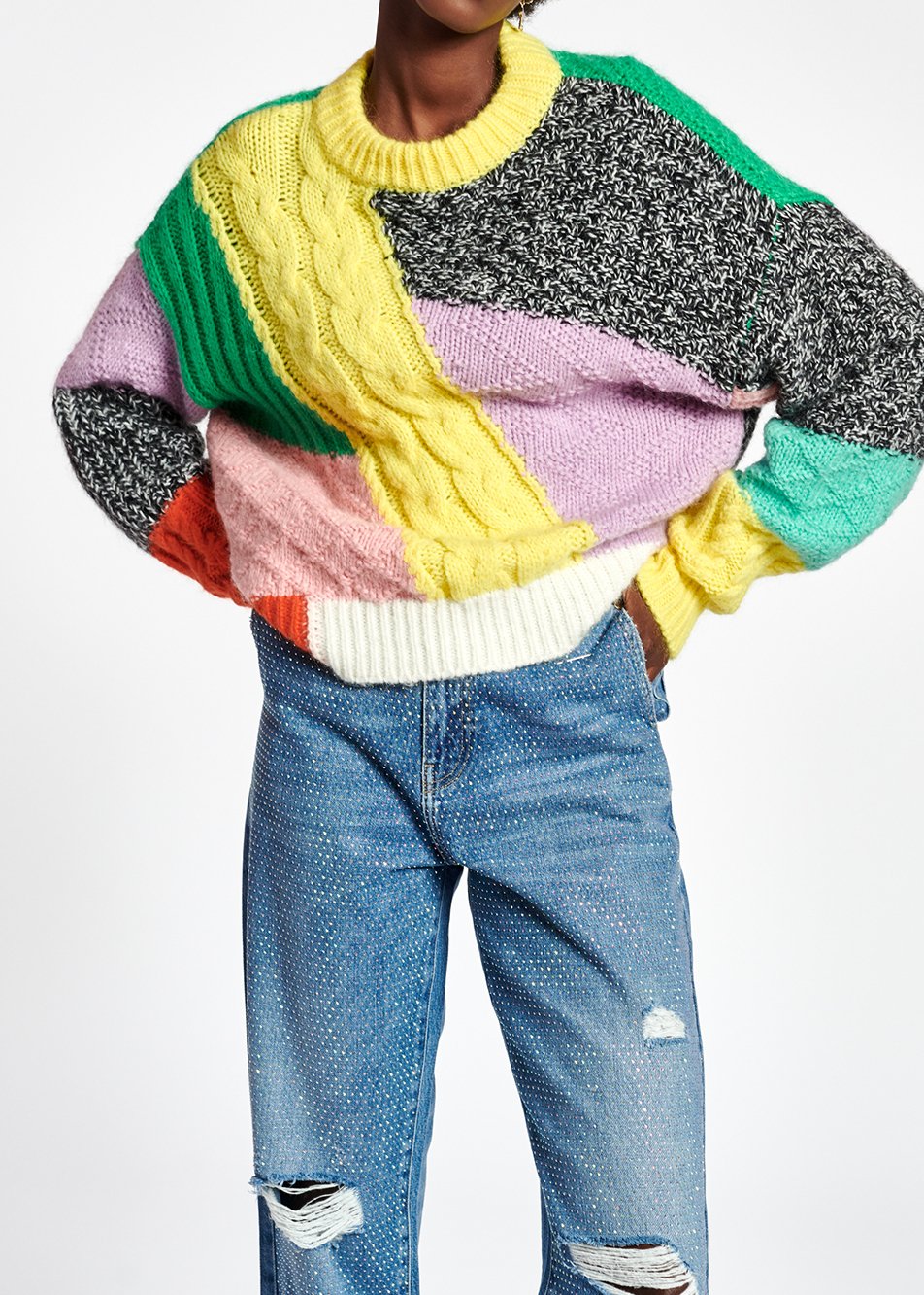 Pull patchwork en mohair mélangé RE—SSENTIEL seconde main photo 3