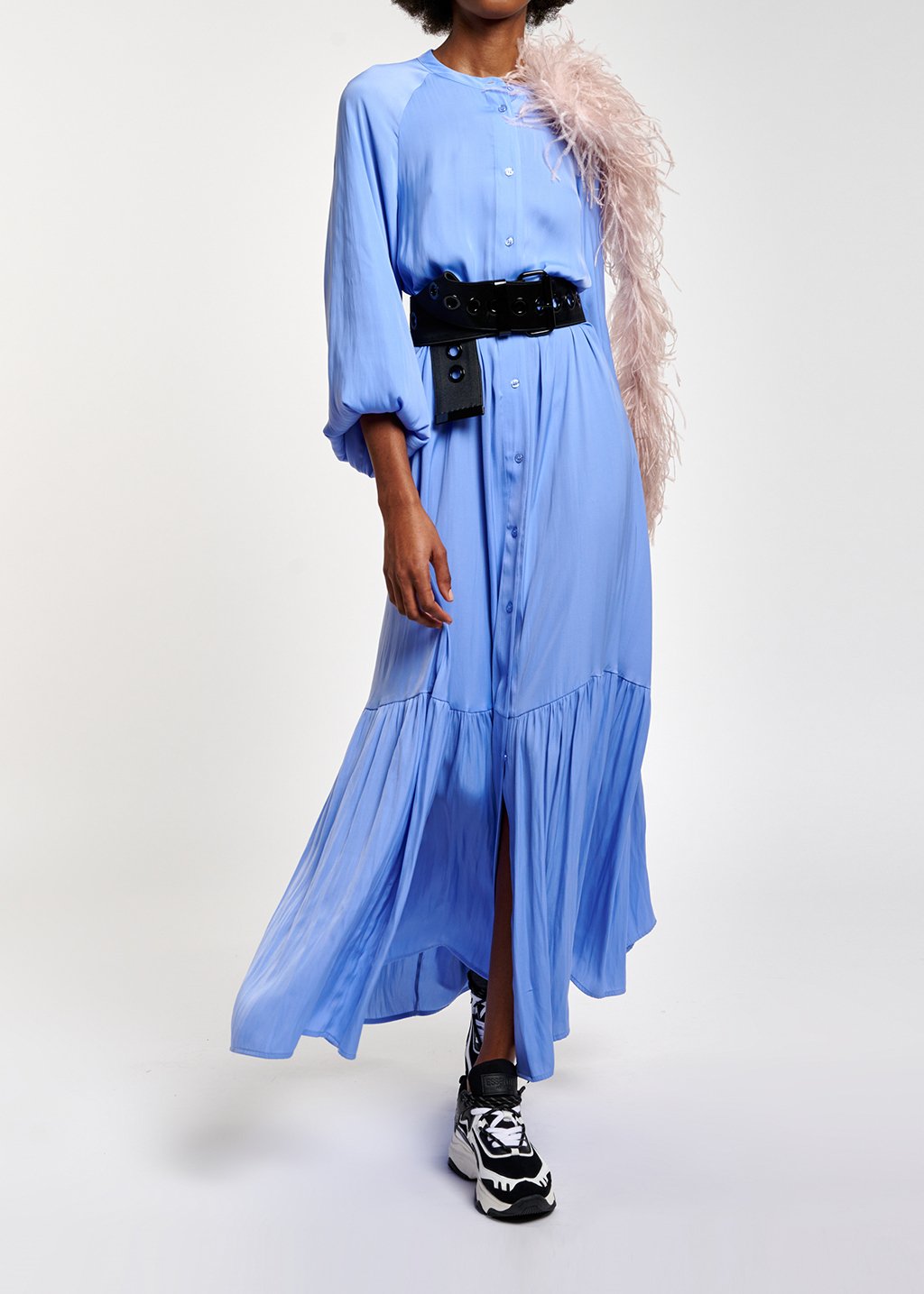 Blauwe maxi-jurk met lange mouwen RE—SSENTIEL tweedehands photo 3