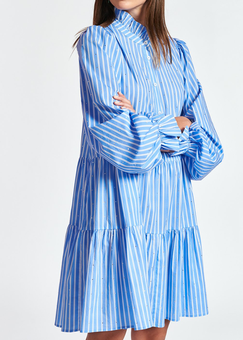 Mini robe bleu clair en popeline avec strass RE—SSENTIEL seconde main photo 3