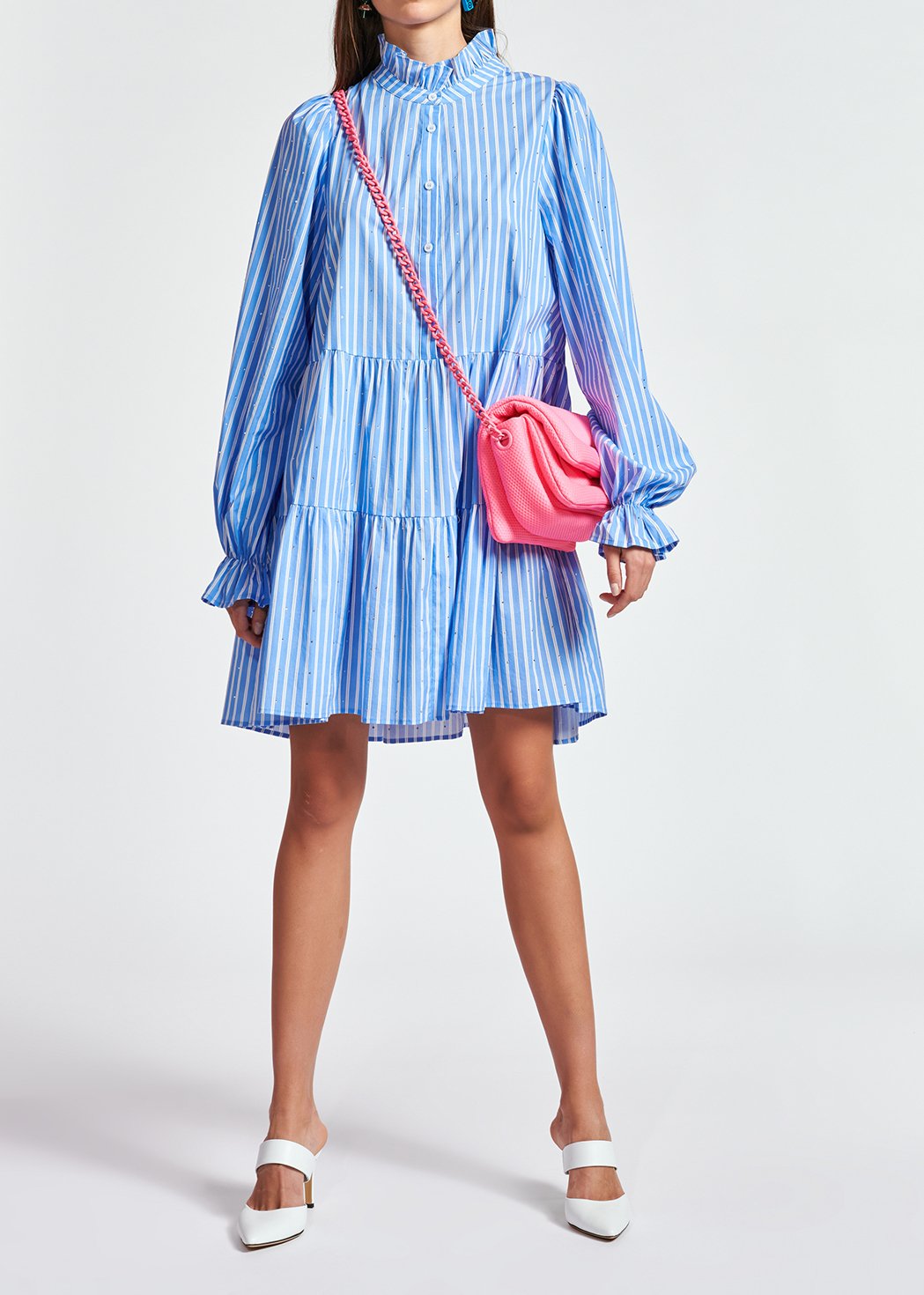 Mini robe bleu clair en popeline avec strass RE—SSENTIEL seconde main photo 4