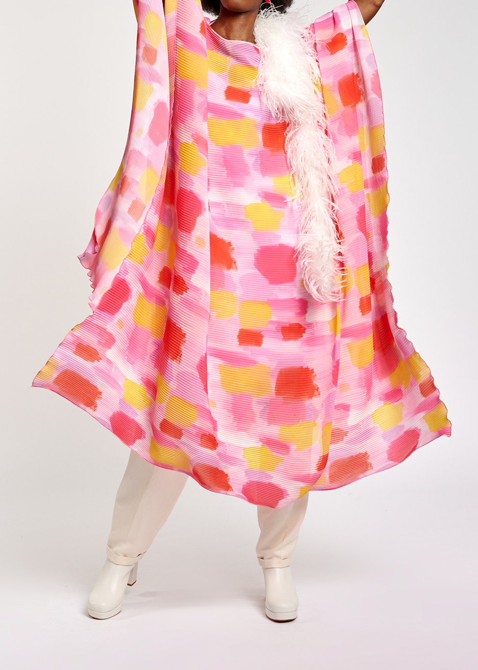 Pink and yellow pissé maxi-length kaftan dress RE—SSENTIEL second-hand photo 3