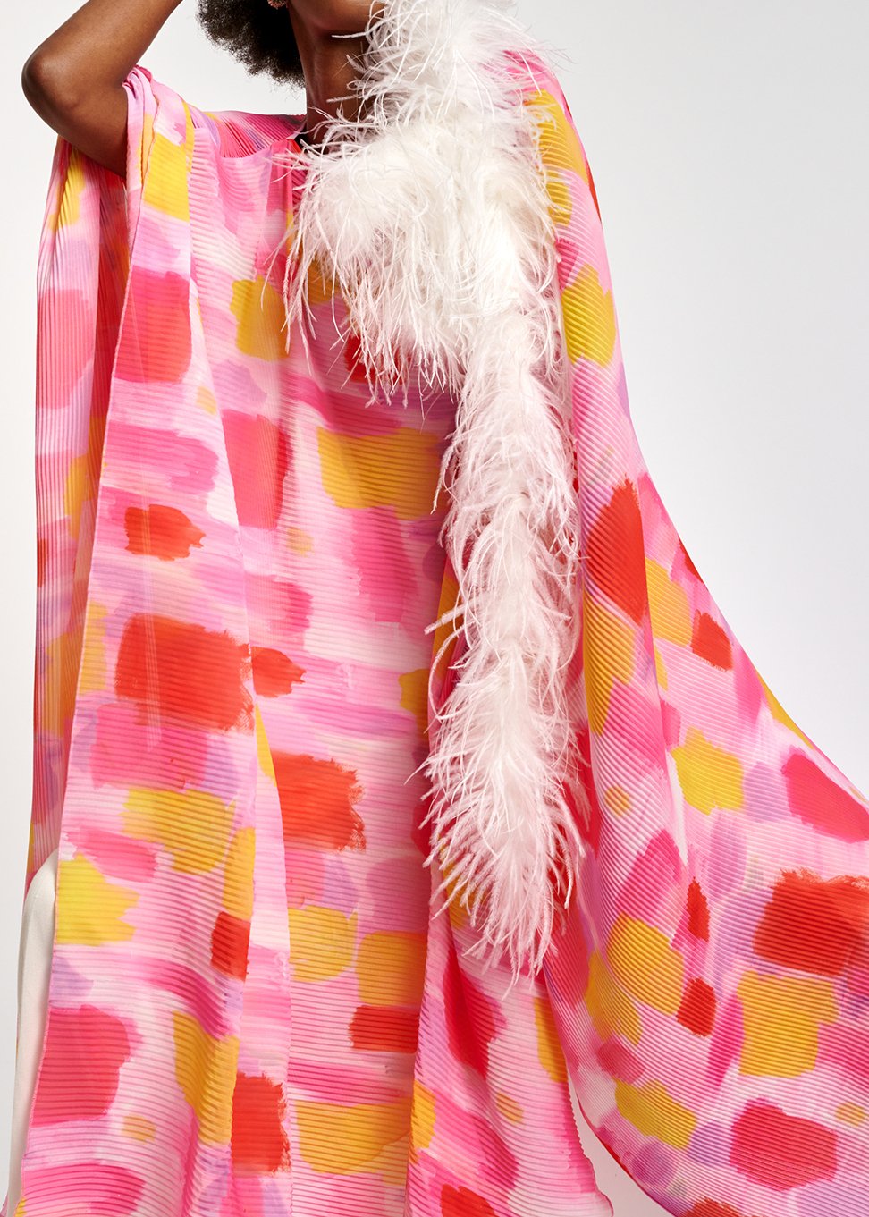Pink and yellow pissé maxi-length kaftan dress RE—SSENTIEL second-hand photo 4