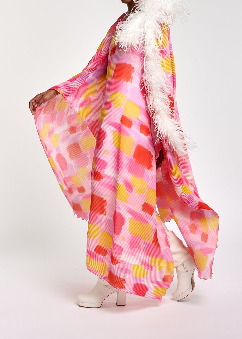 Pink and yellow pissé maxi-length kaftan dress RE—SSENTIEL second-hand photo 5
