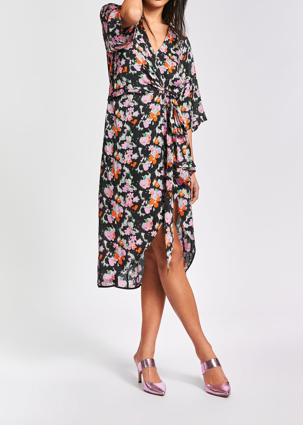 Donkerblauwe midi-jurk met print RE—SSENTIEL tweedehands photo 3