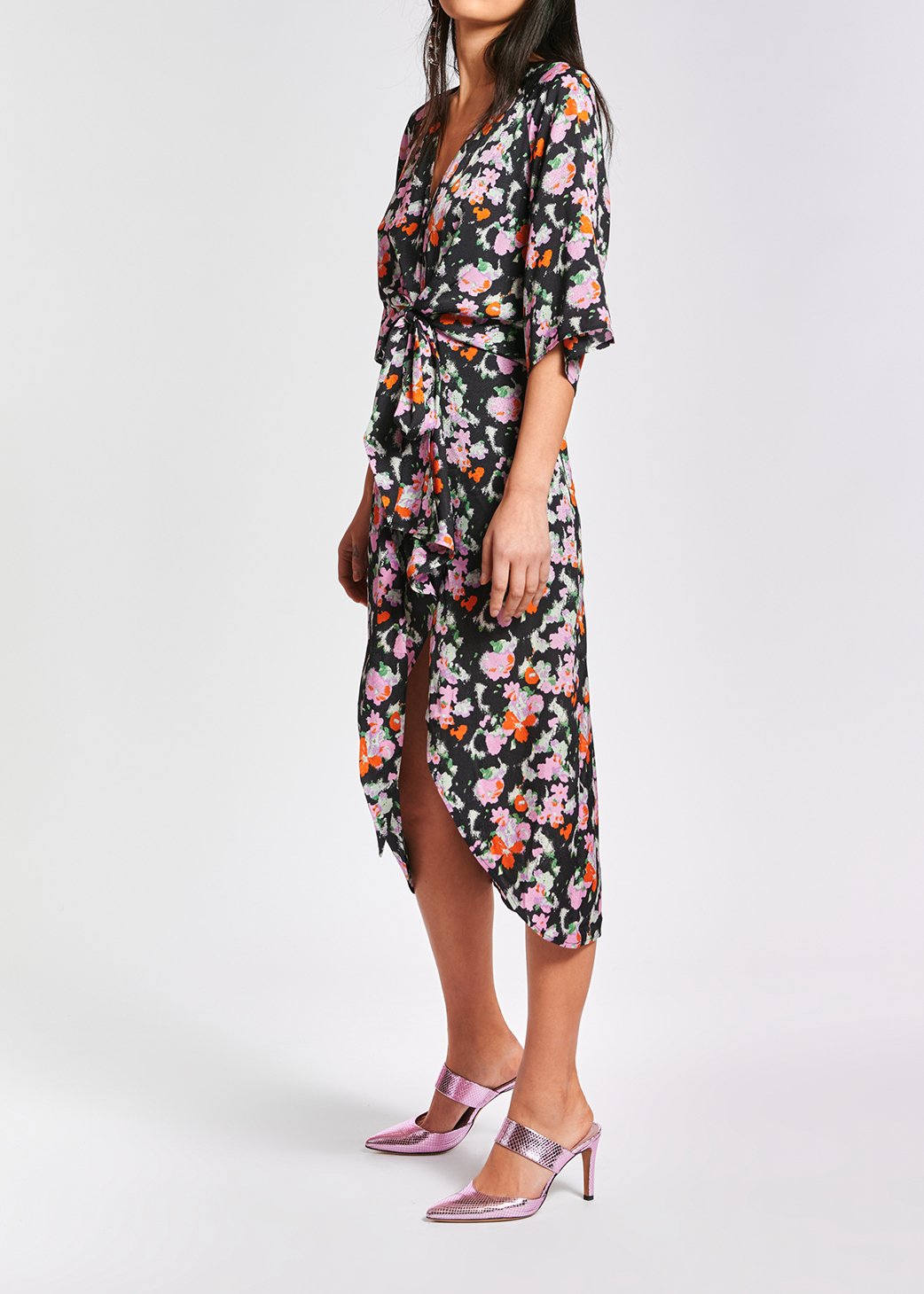 Donkerblauwe midi-jurk met print RE—SSENTIEL tweedehands photo 6
