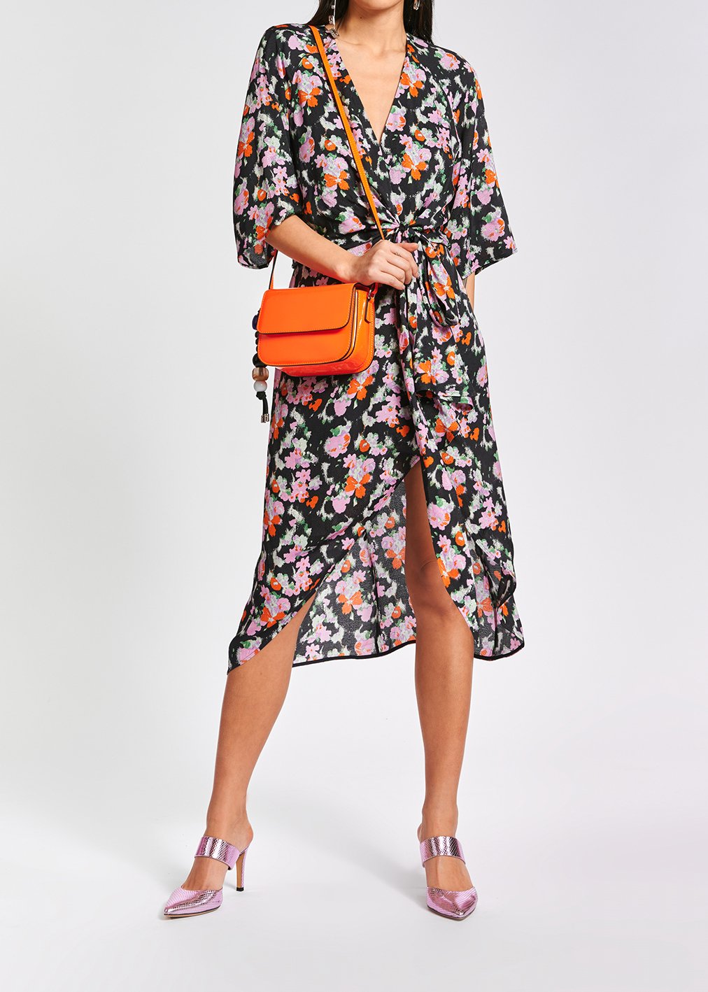 Donkerblauwe midi-jurk met print RE—SSENTIEL tweedehands photo 8