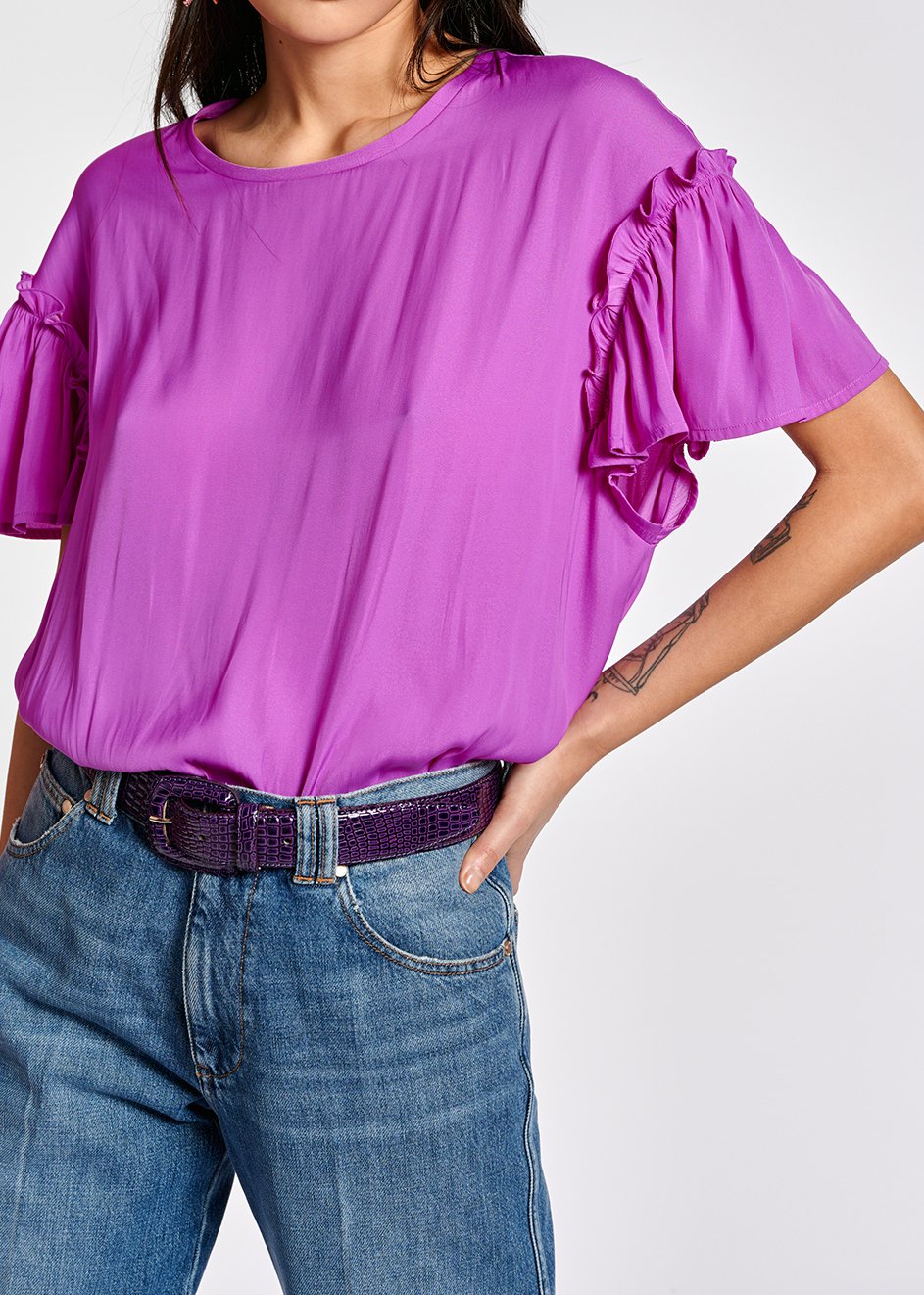 Lilac ruffled short-sleeve top RE—SSENTIEL second-hand photo 3