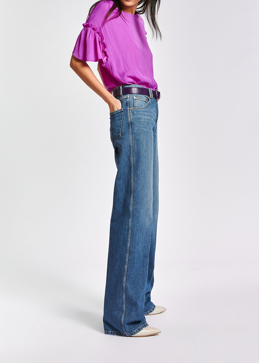 Lilac ruffled short-sleeve top RE—SSENTIEL second-hand photo 5