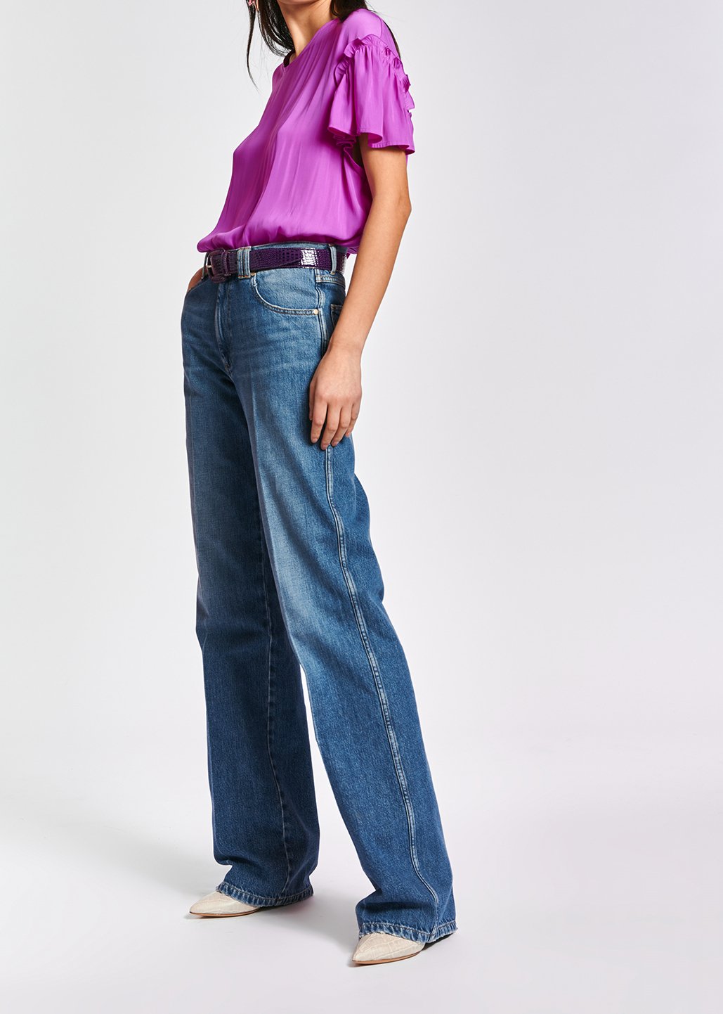 Lilac ruffled short-sleeve top RE—SSENTIEL second-hand photo 6