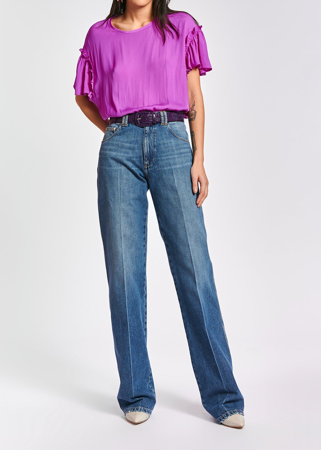 Lilac ruffled short-sleeve top RE—SSENTIEL second-hand photo 7