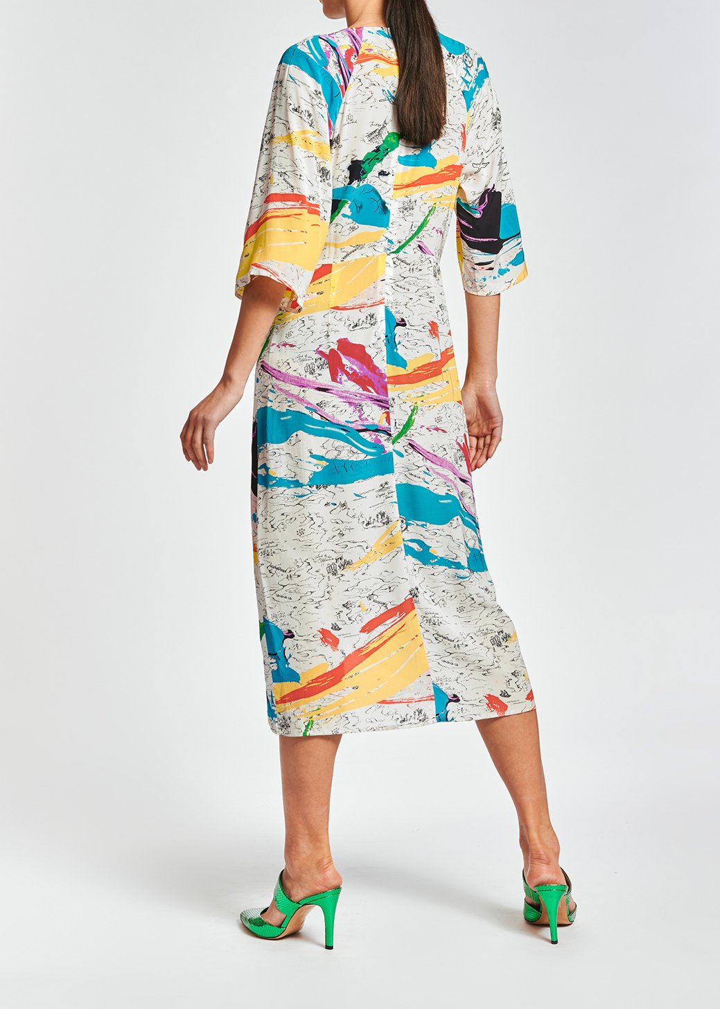 Gebroken witte midi-jurk met verfstrepen RE—SSENTIEL tweedehands photo 5