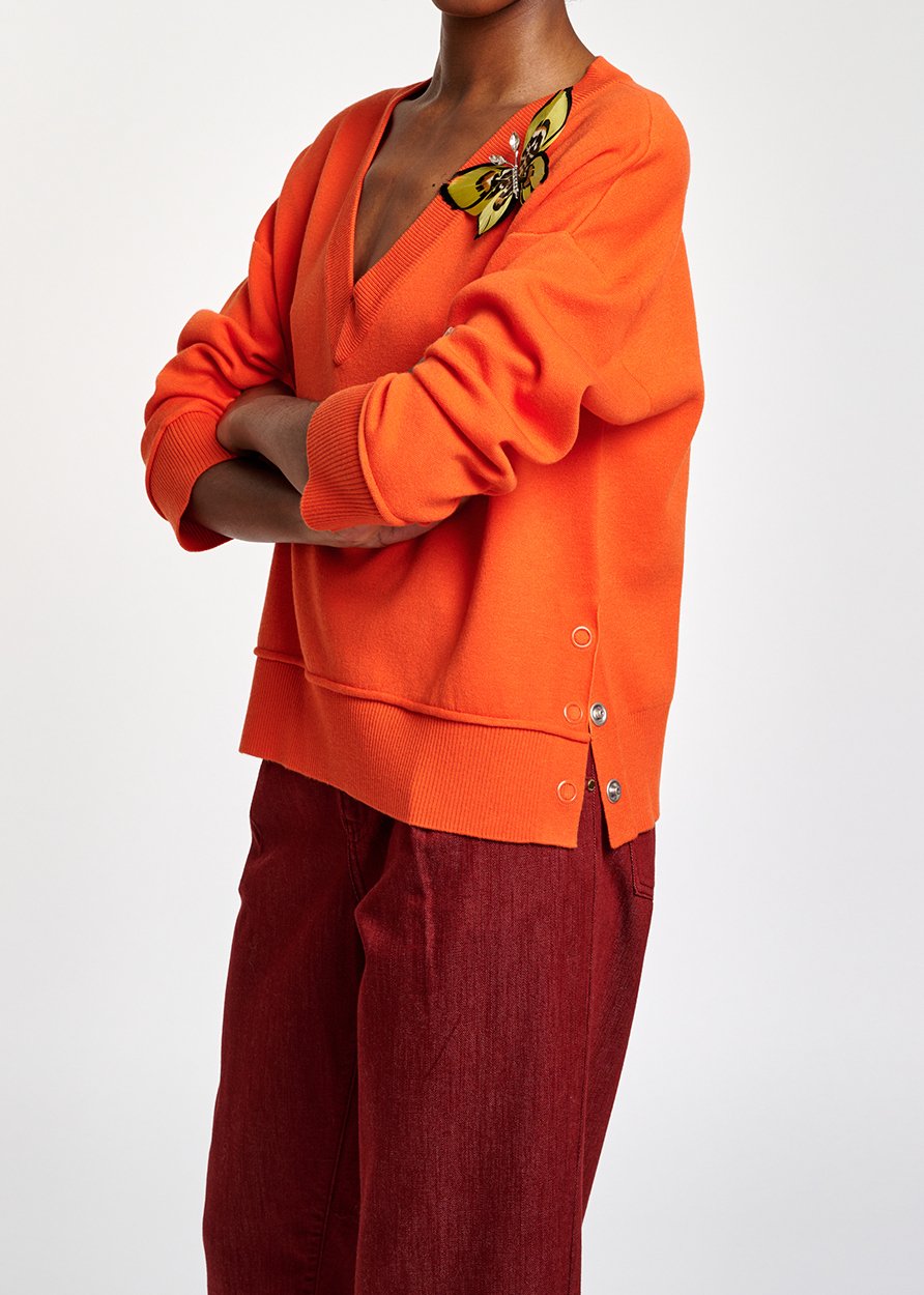 Oranje vierkante trui met V-hals RE—SSENTIEL tweedehands photo 4