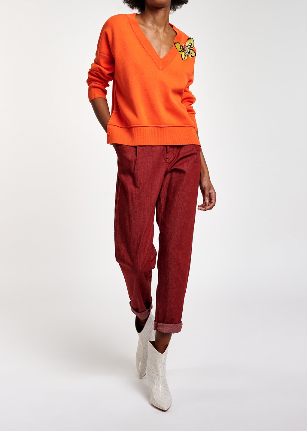 Oranje vierkante trui met V-hals RE—SSENTIEL tweedehands photo 8