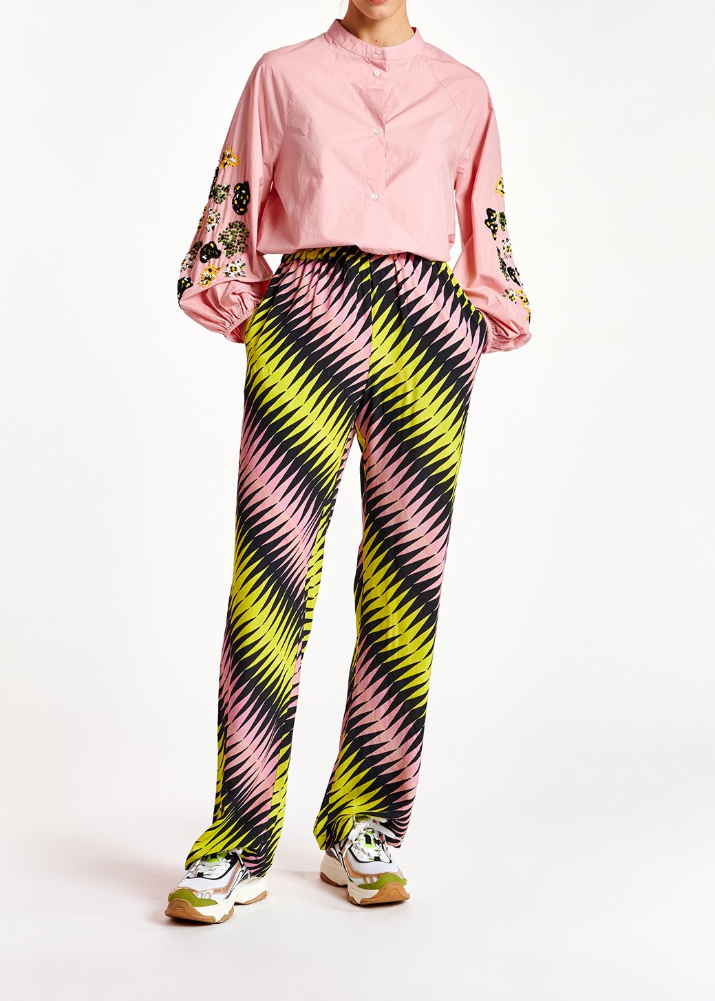 Pink, black and yellow graphic print wide-leg pants RE—SSENTIEL second-hand photo 7