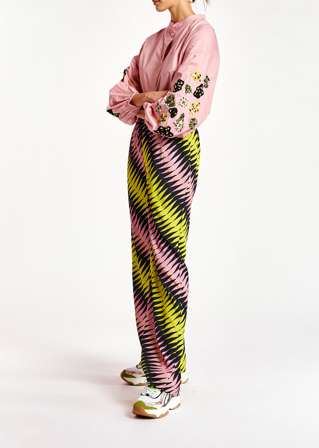 Pink, black and yellow graphic print wide-leg pants RE—SSENTIEL second-hand photo 8