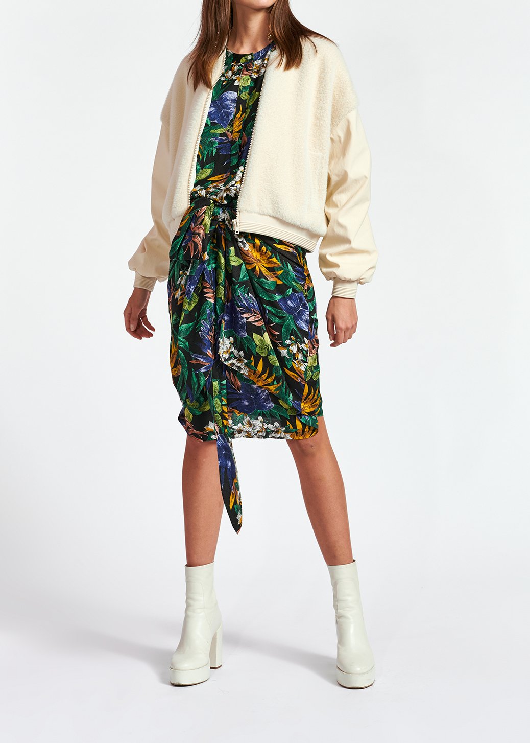 Groene, blauwe en oranje midi-jurk met bloemen RE—SSENTIEL tweedehands photo 7