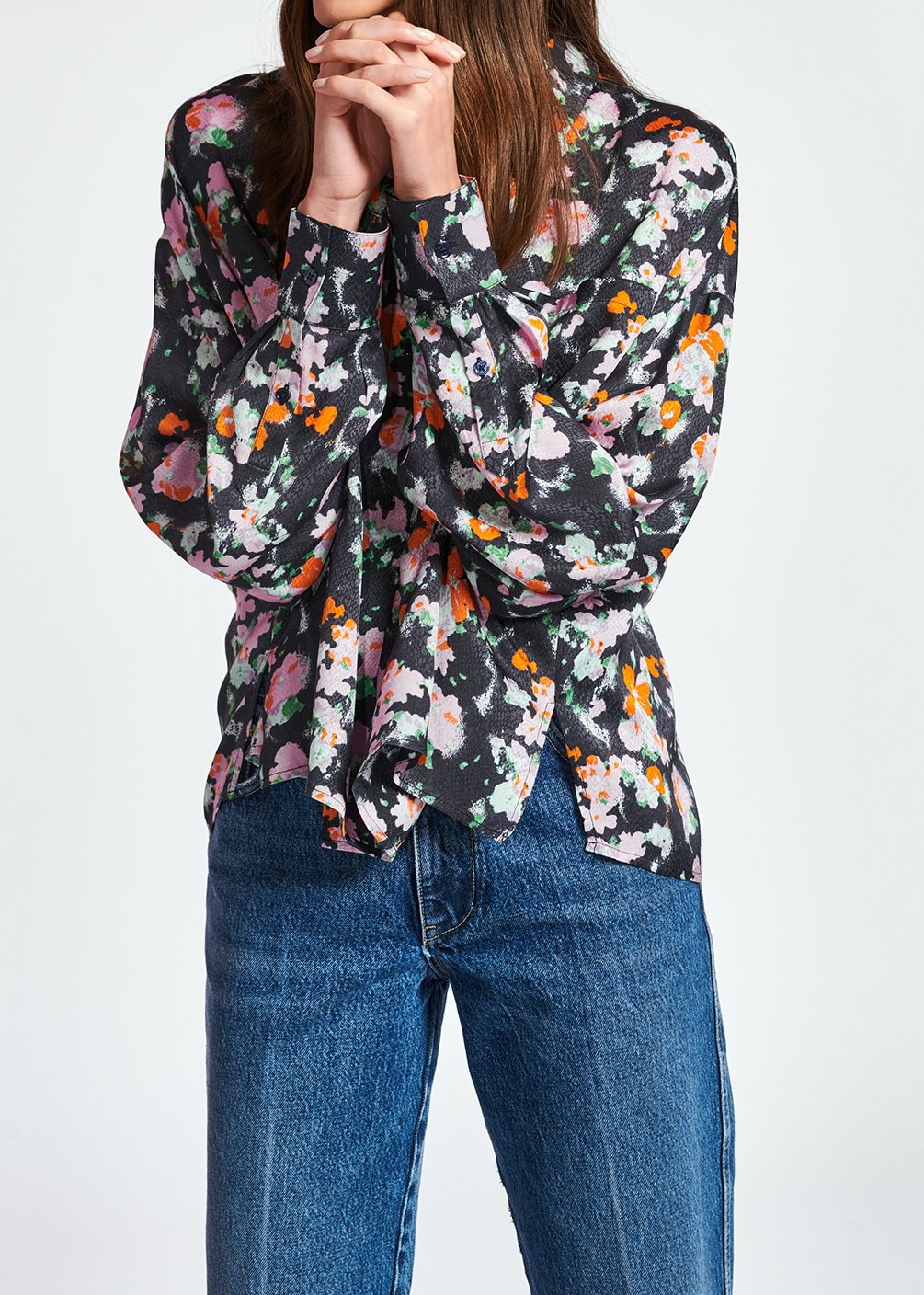 Chemise bleu foncé à  fleurs RE—SSENTIEL seconde main photo 5