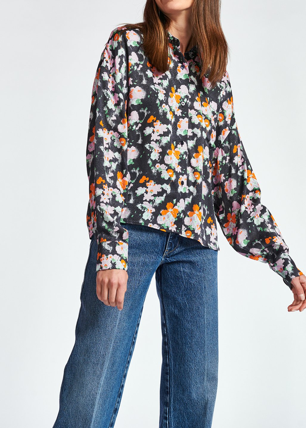 Chemise bleu foncé à  fleurs RE—SSENTIEL seconde main photo 8