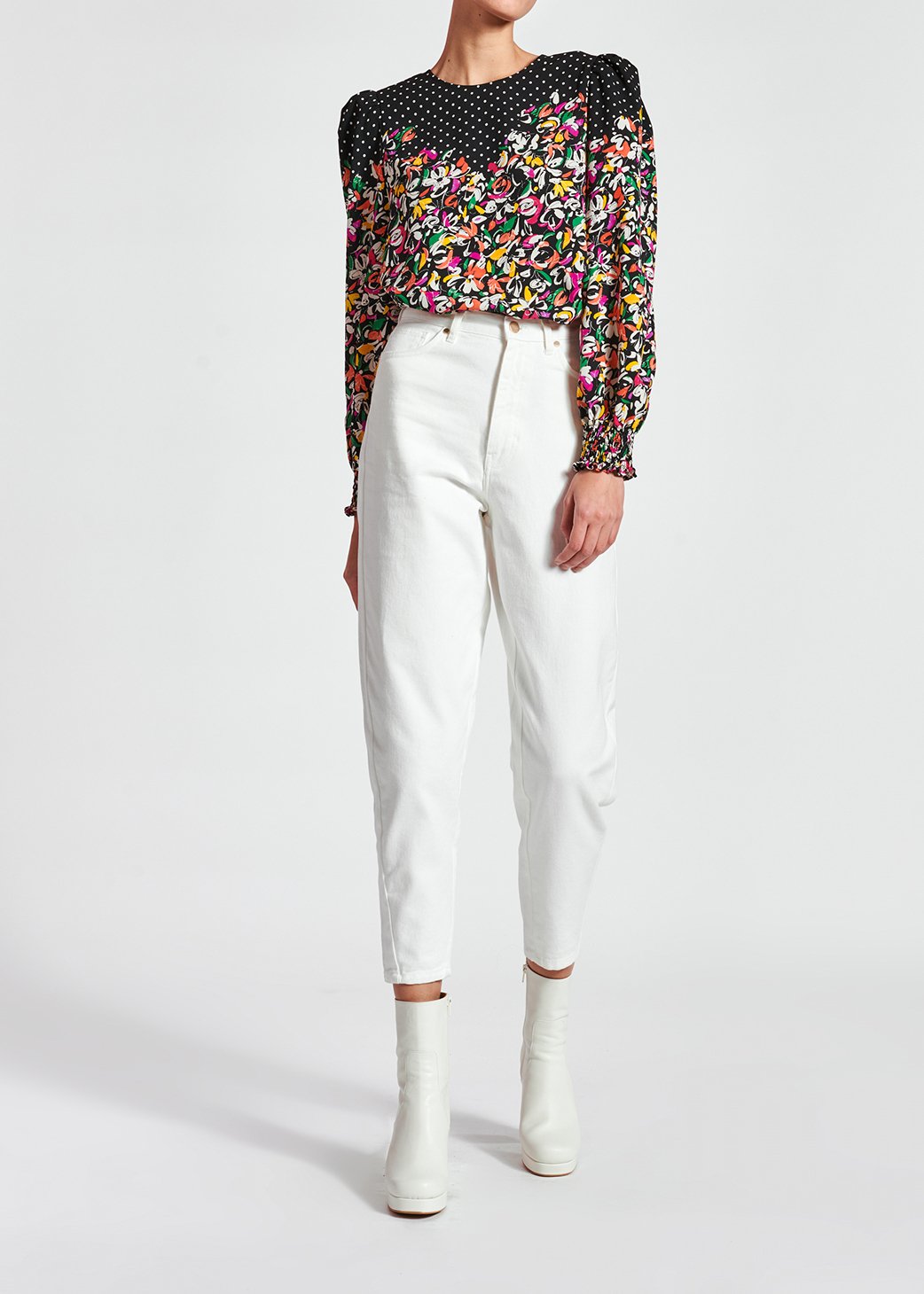 Kleurrijke top met bloemen- en stippenprint RE—SSENTIEL tweedehands photo 4