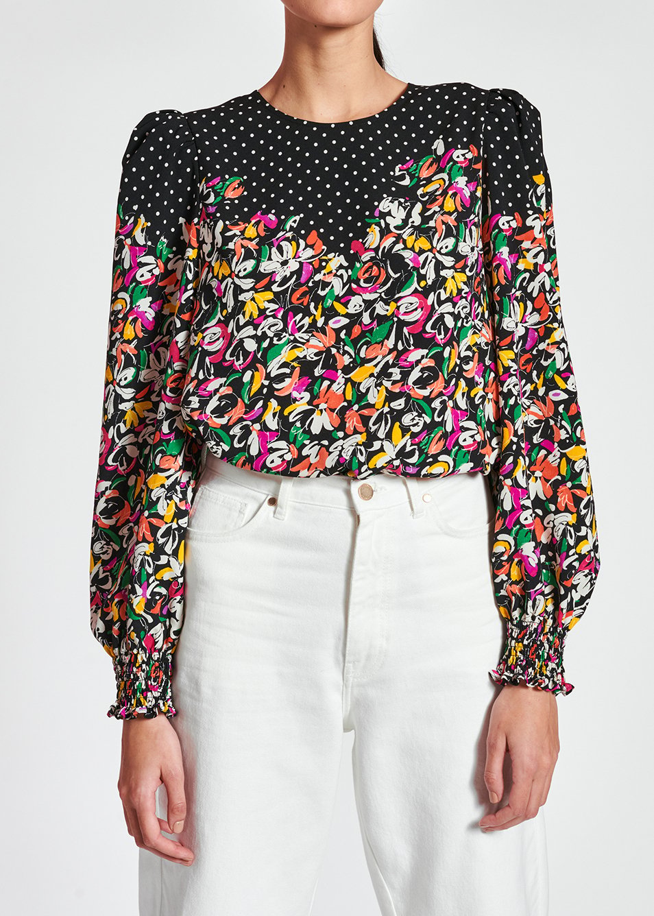 Kleurrijke top met bloemen- en stippenprint RE—SSENTIEL tweedehands photo 5