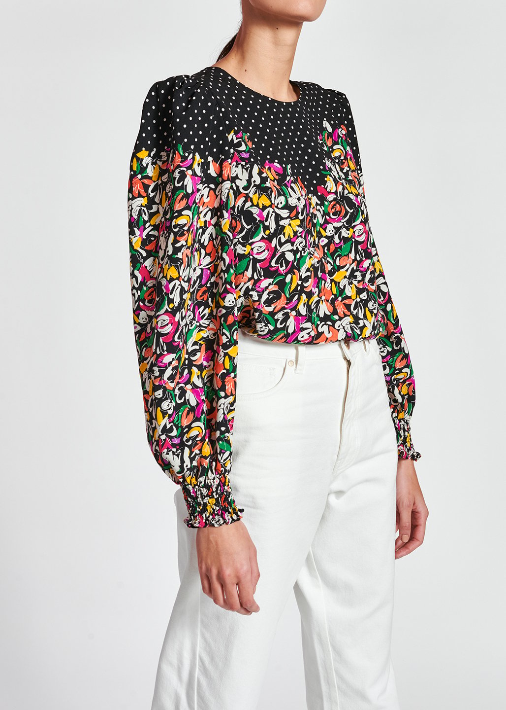 Kleurrijke top met bloemen- en stippenprint RE—SSENTIEL tweedehands photo 7