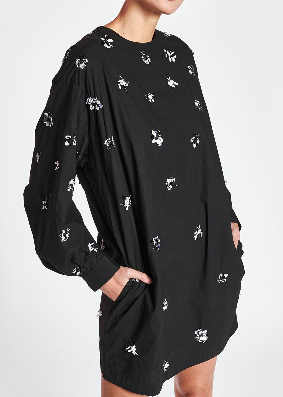 Robe noire en coton popeline à  paillettes RE—SSENTIEL seconde main photo 6