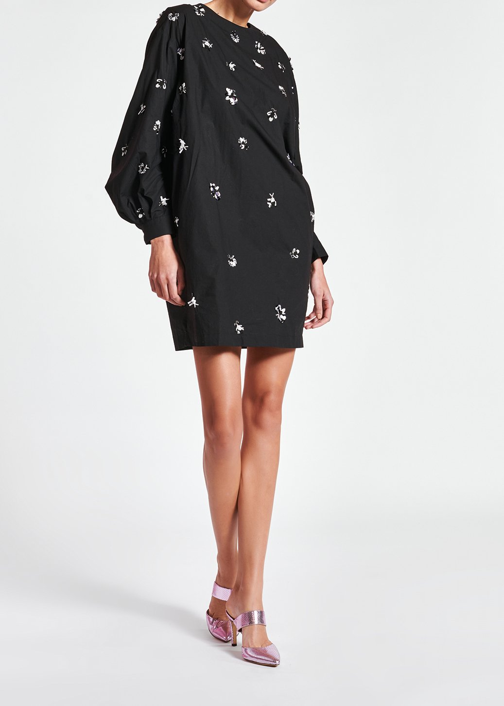 Robe noire en coton popeline à  paillettes RE—SSENTIEL seconde main photo 7