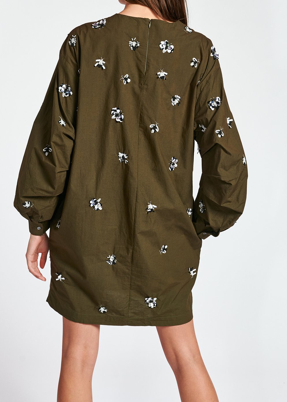 Khaki green cotton-polin dress with sequin details RE—SSENTIEL second-hand photo 5