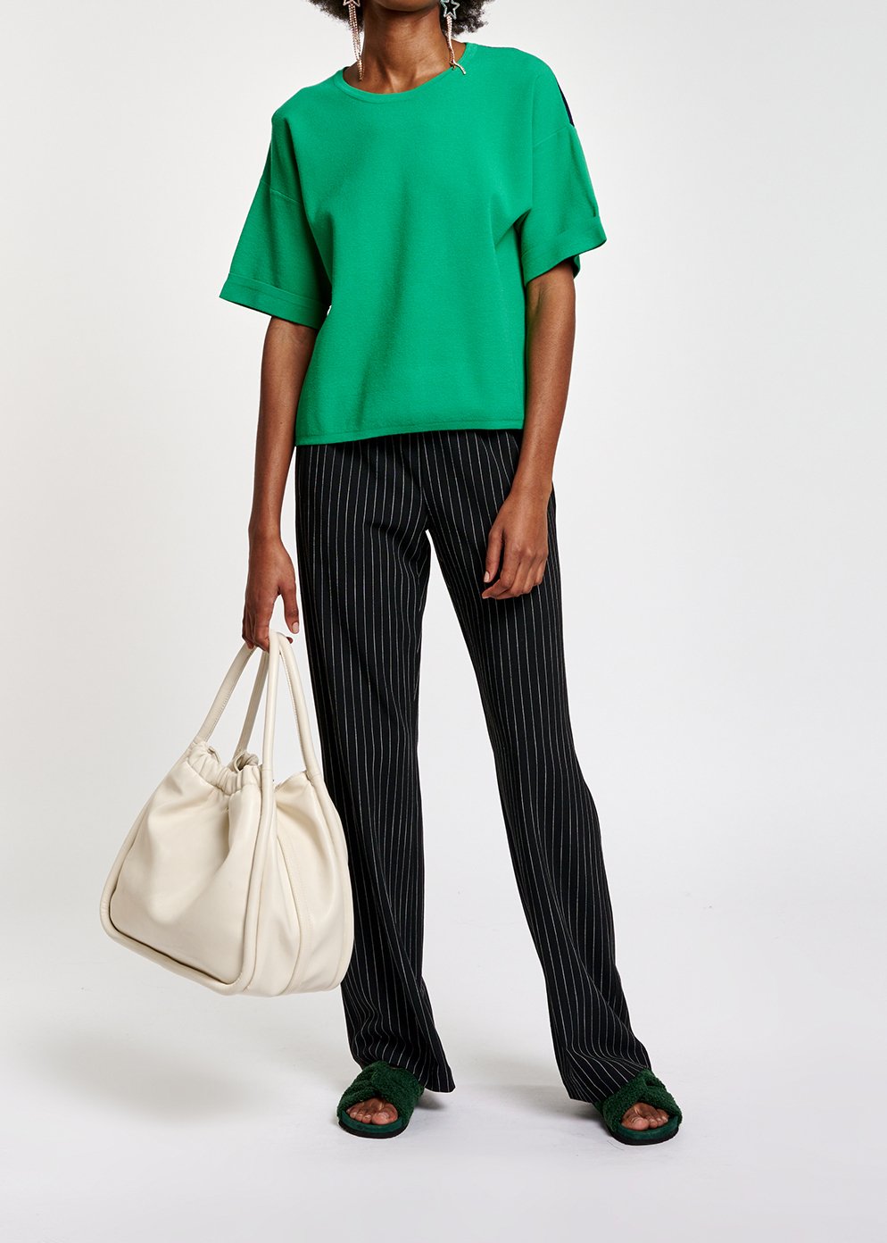 Black pinstripe wide-leg pants RE—SSENTIEL second-hand photo 4