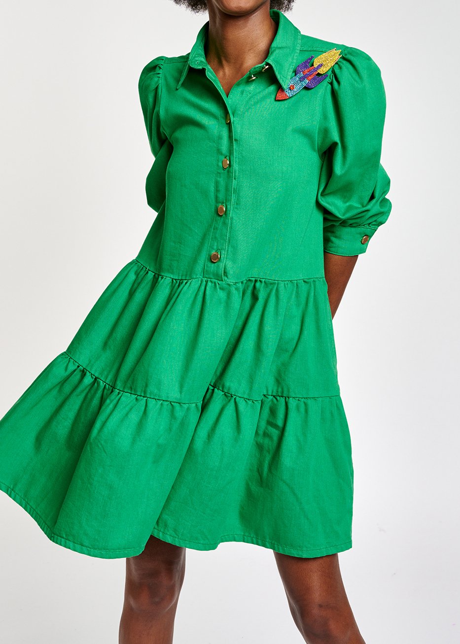 Groene midi-jeansjurk met A-lijn RE—SSENTIEL tweedehands photo 3