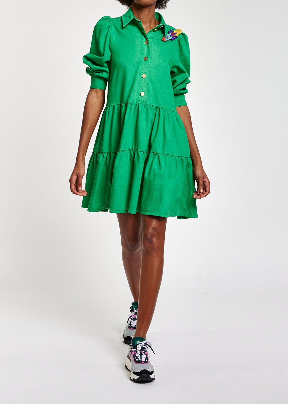 Groene midi-jeansjurk met A-lijn RE—SSENTIEL tweedehands photo 4