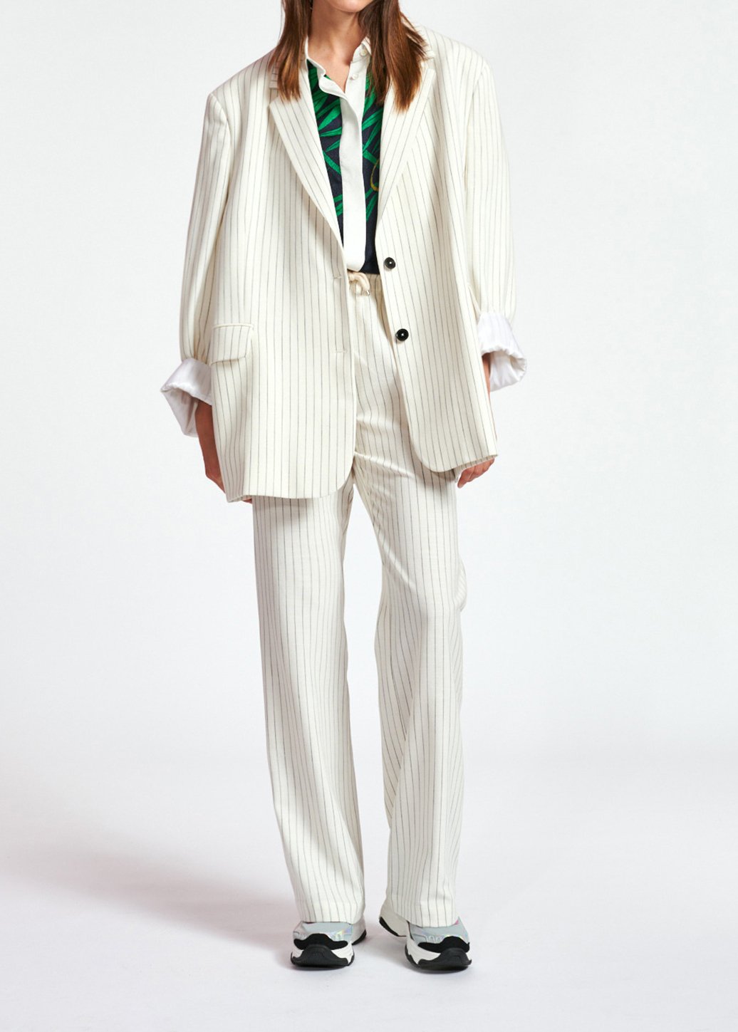 Veste oversize blanc cassé aux rayures fines RE—SSENTIEL seconde main photo 3