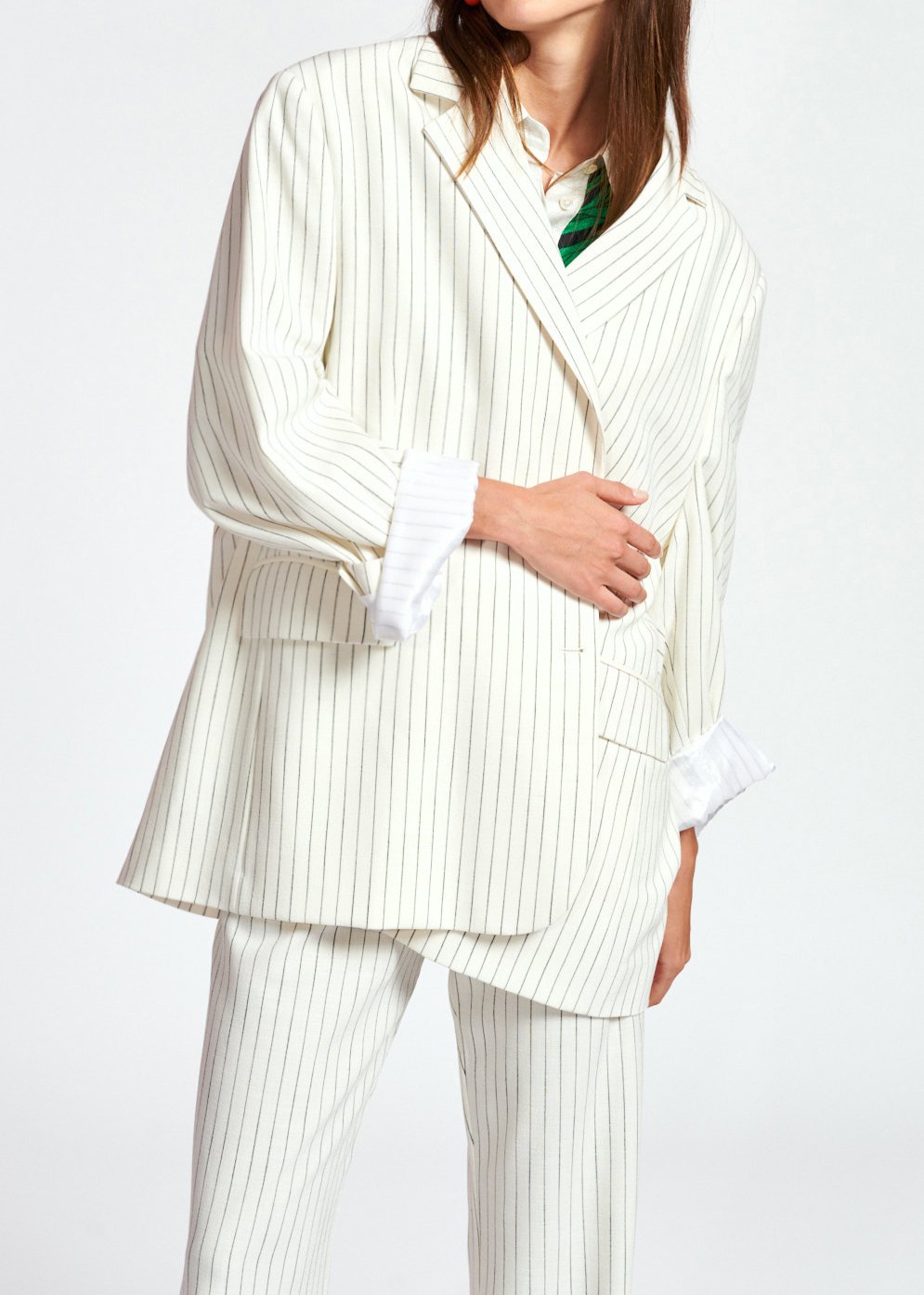 Veste oversize blanc cassé aux rayures fines RE—SSENTIEL seconde main photo 4