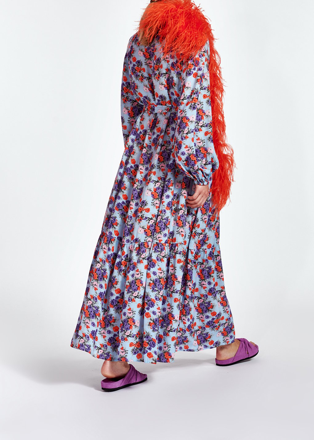 Lichtblauwe maxi-jurk met lange mouwen en bloemen RE—SSENTIEL tweedehands photo 5