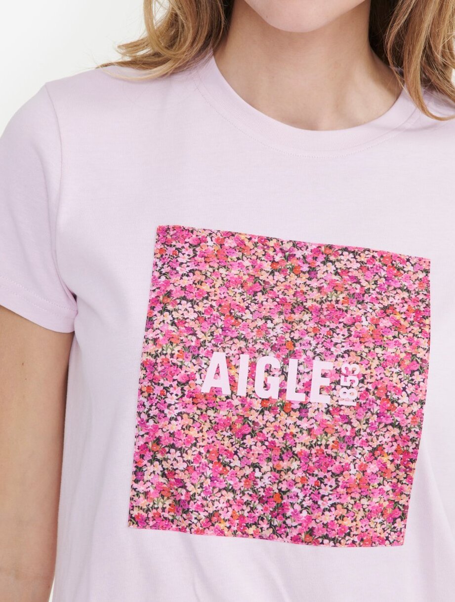 T-shirt col rond avec patch en tissu Liberty Aigle seconde main photo 6