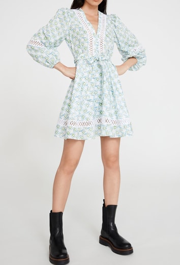Robe Imprimée Bleue À Galons De Dentelle Claudie Seconde Main seconde main photo 2