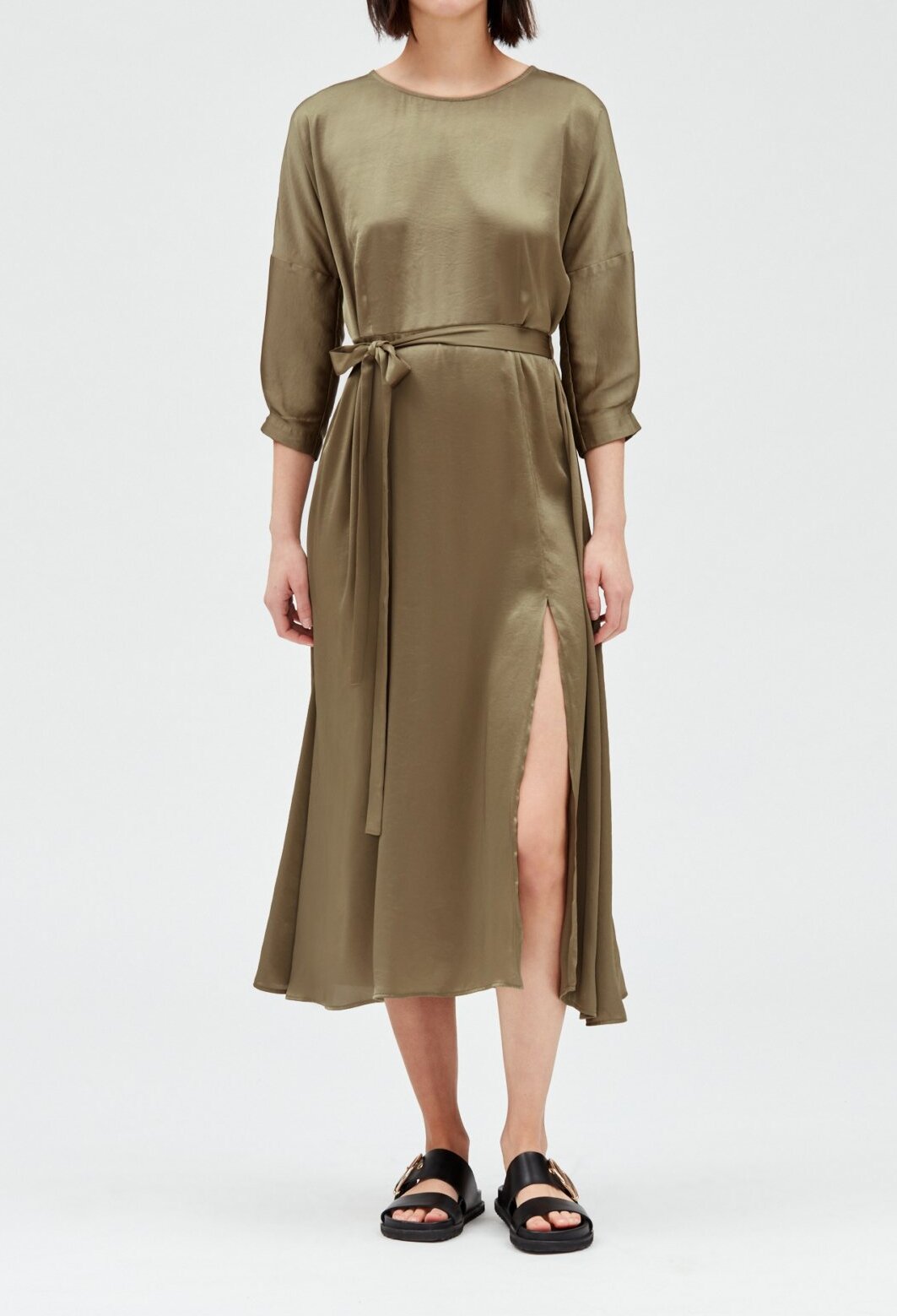 Photo produit Robe Midi Satinée Kaki numéro 1