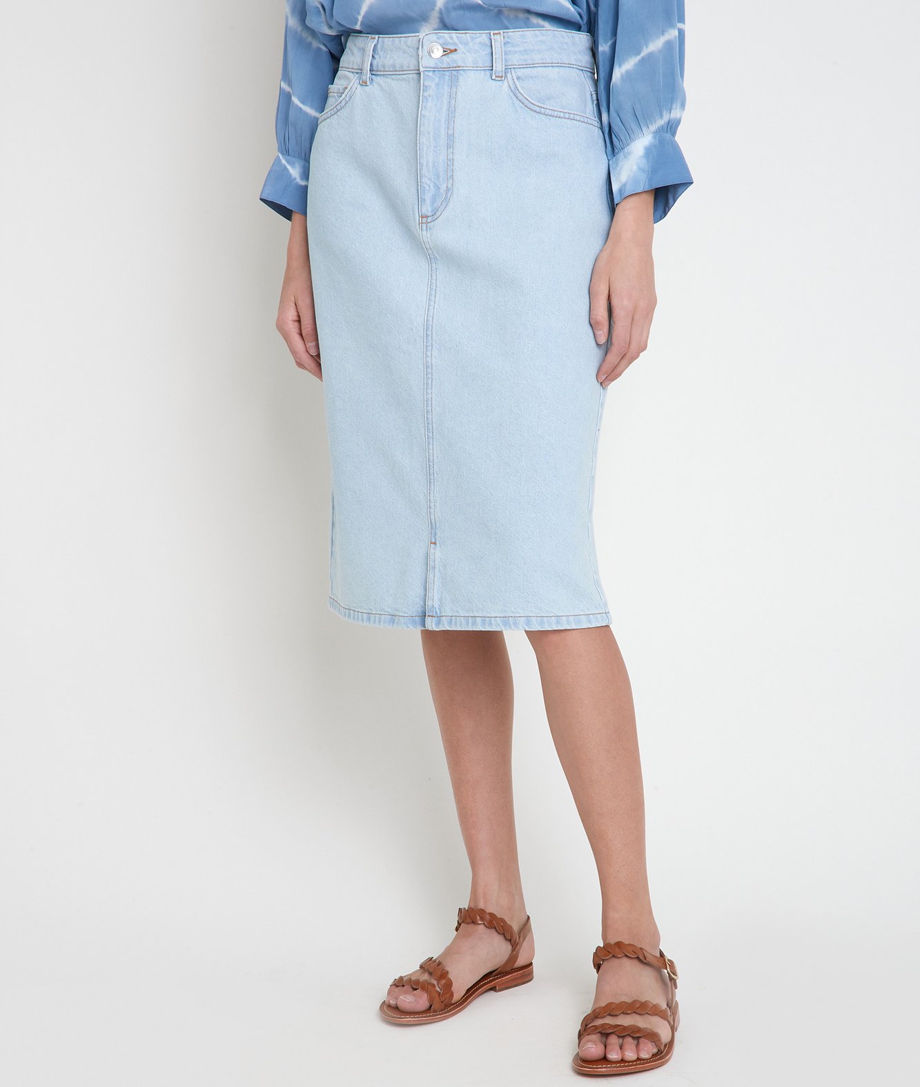 Jupe mi-longue en denim pure bleached Erica Maison 123 seconde main photo 2