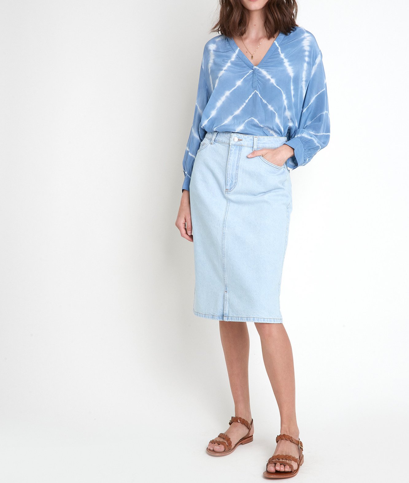Jupe mi-longue en denim pure bleached Erica Maison 123 seconde main photo 1