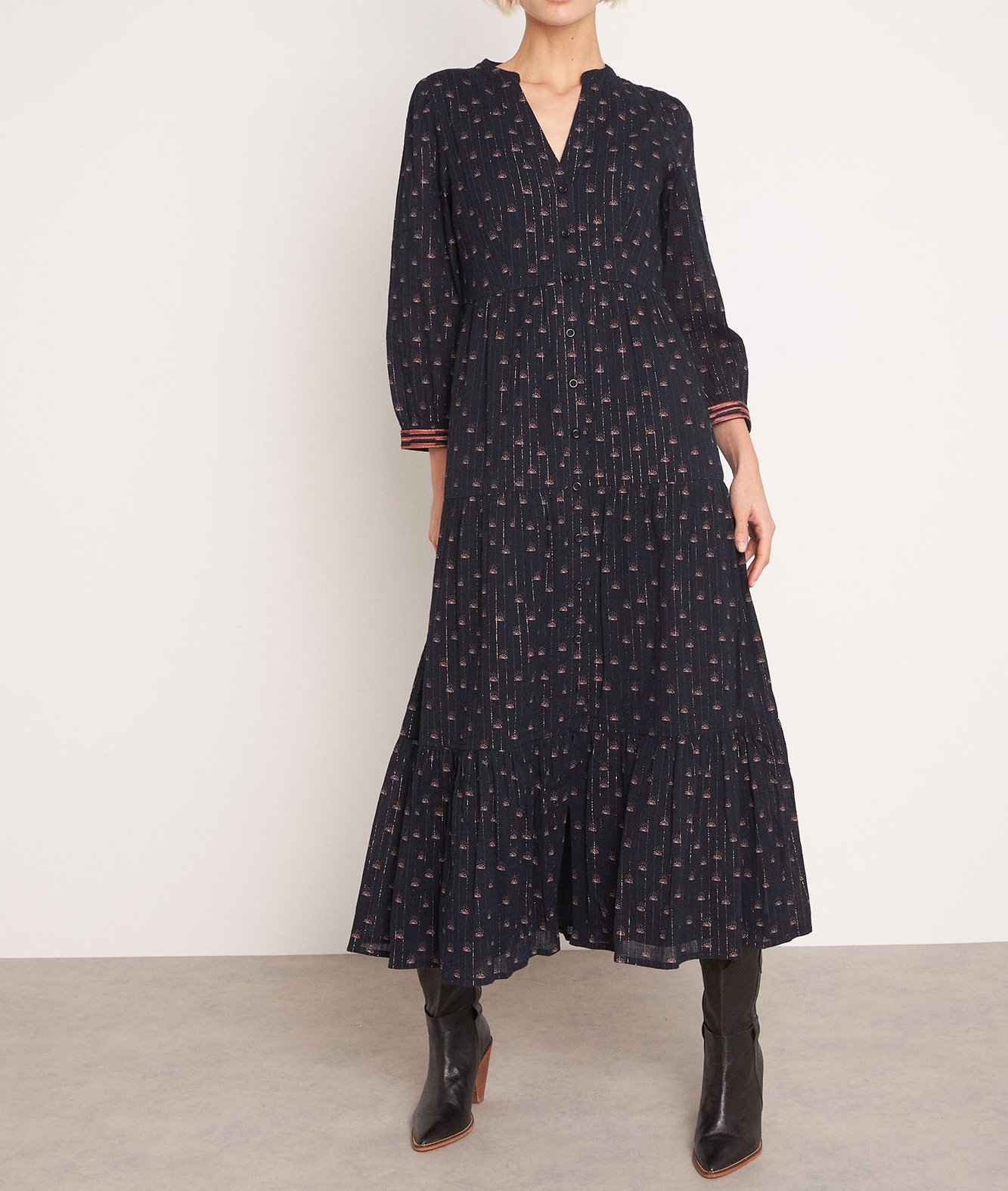 Robe longue imprimée en coton noir Norma Maison 123 seconde main photo 1