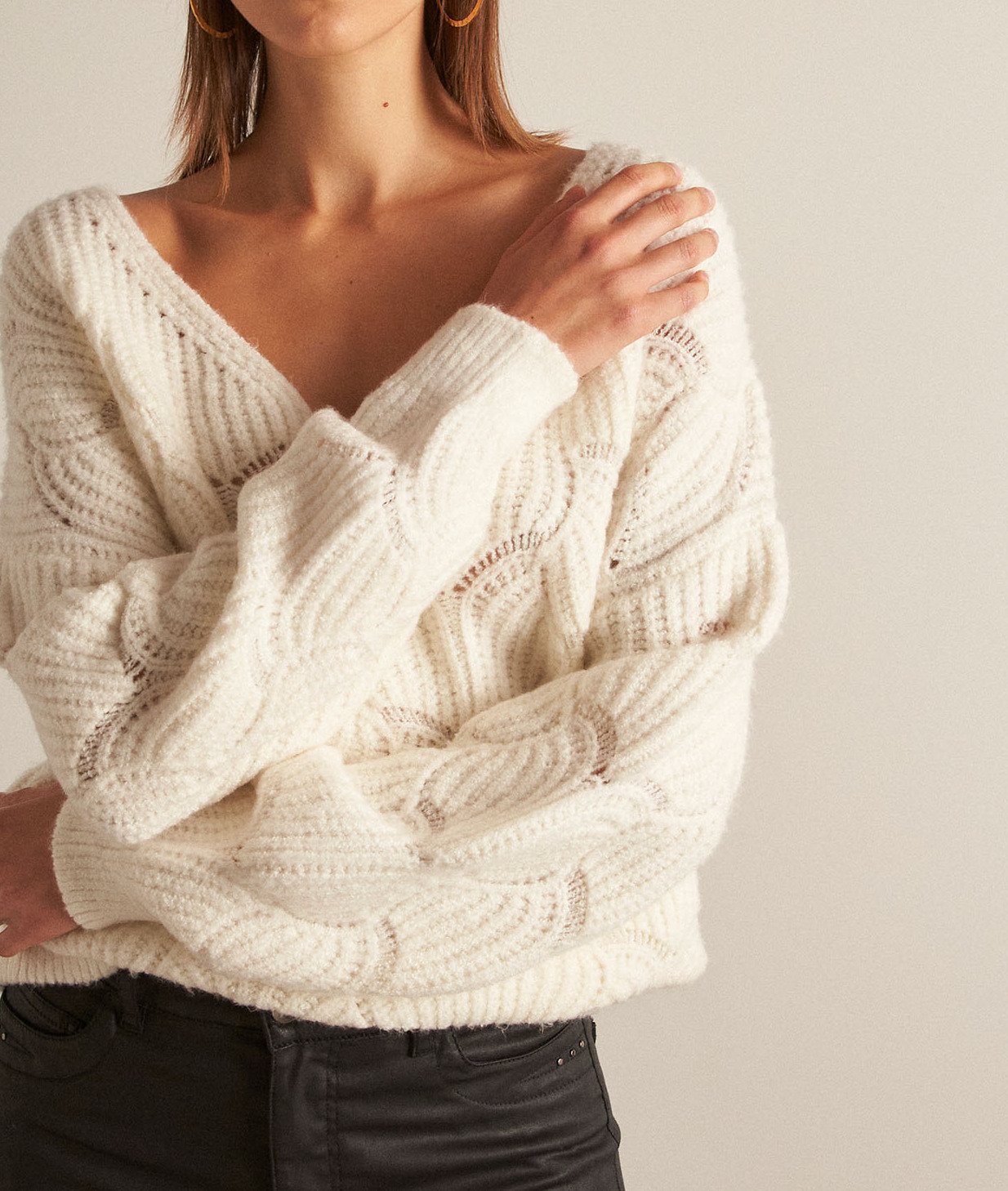 Photo produit Pull ample en maille ajourée écru Bram numéro 0