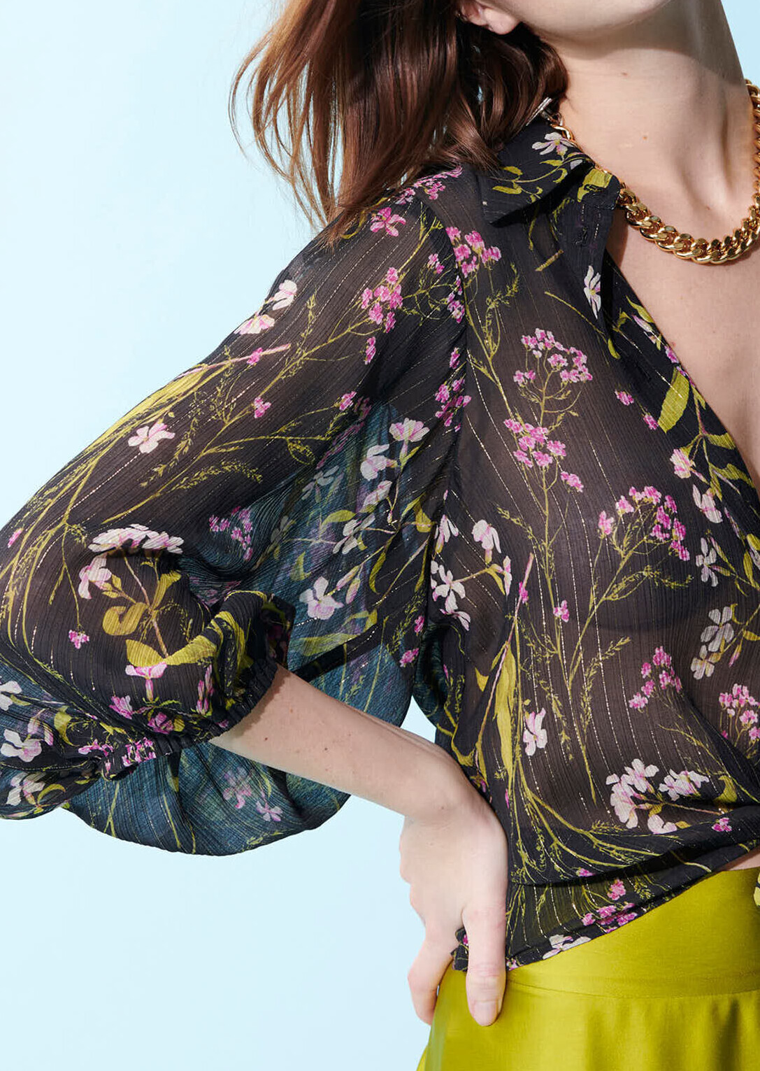 Chemise Colette noire imprimé fleuri en lurex Tara Jarmon seconde main photo 2