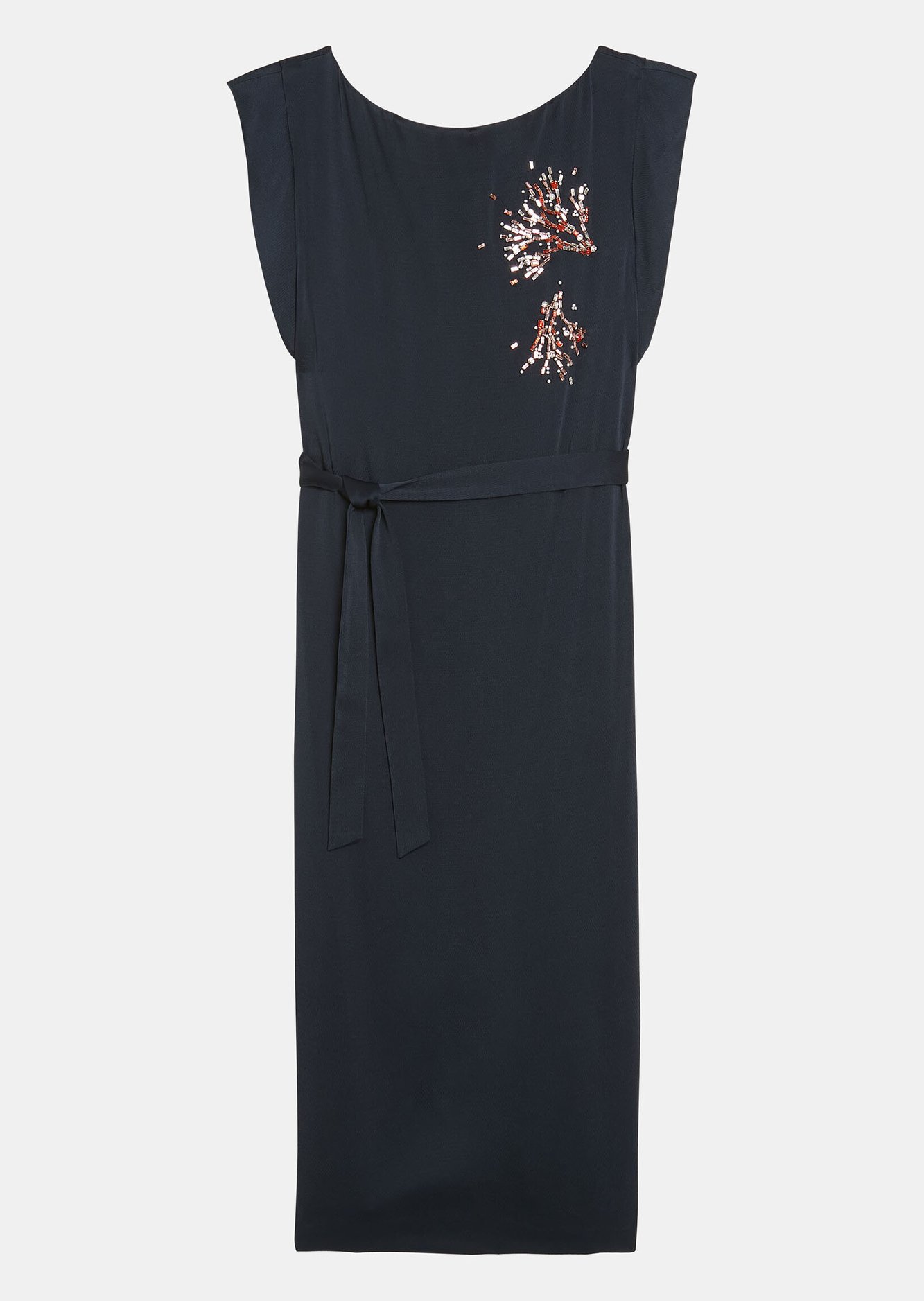 Robe Roisin bleue nuit en crêpe martelé brodée de strass Tara Jarmon seconde main photo 1