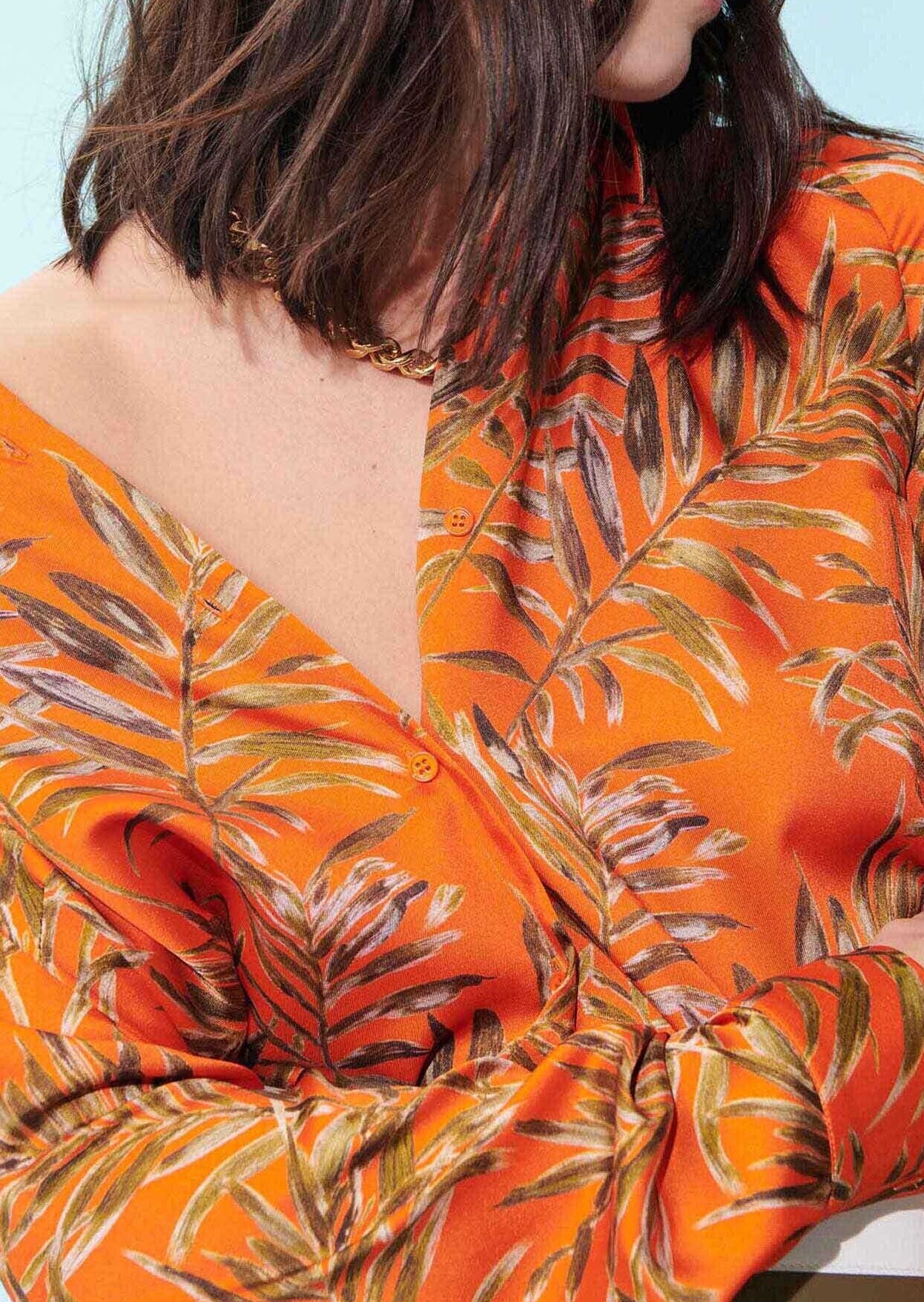Chemise Calie orange imprimé palmes Tara Jarmon seconde main photo 2