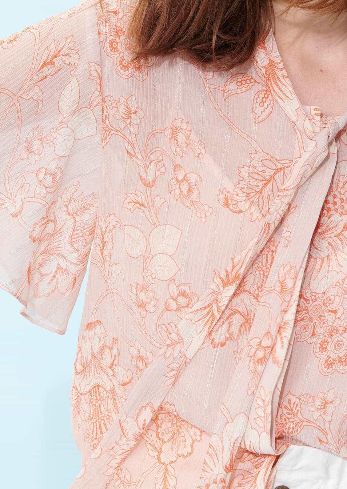 Chemise Carina nude imprimé poetic flowers en lurex Tara Jarmon seconde main photo 2